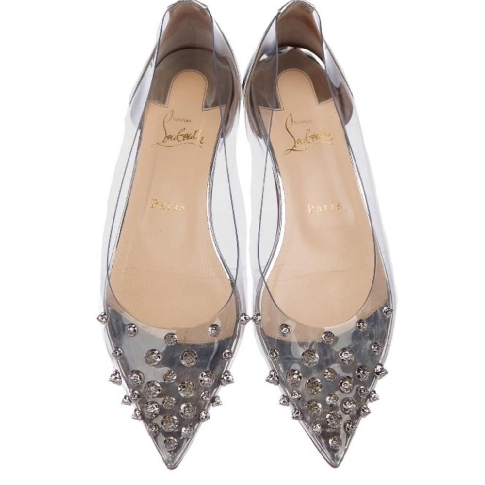 Christian Louboutin Silver Collaclou In Silver/Silver Flats
